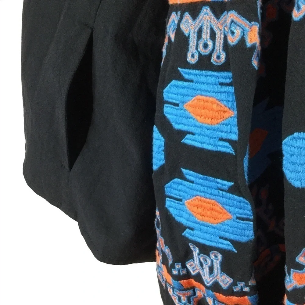Puff‎ sleeve embroidered boho tie front jacket top